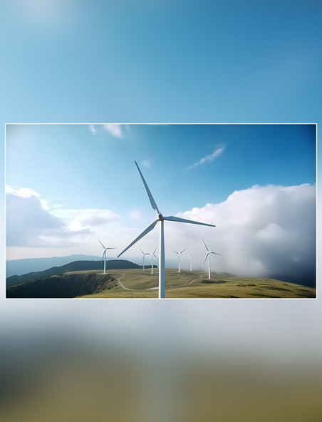 风力发电新能源白天蓝天白云摄影图风车草原发电风能