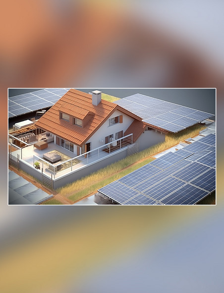 光伏板太阳能新能源电池板清洁能源摄影别墅