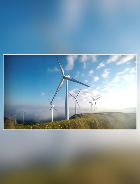 白天风力发电新能源蓝天白云风车草原发电摄影图风能
