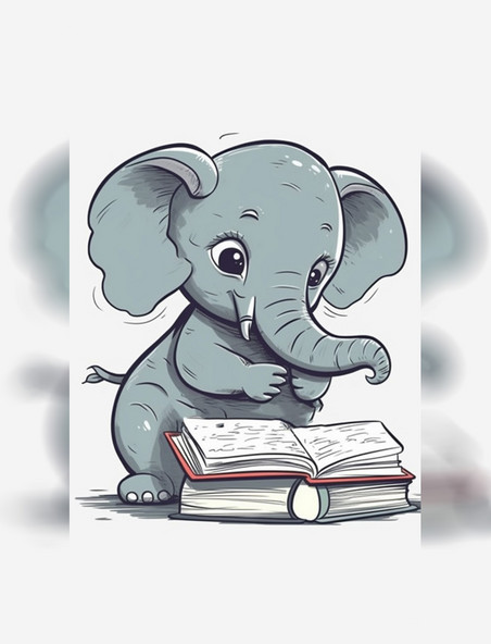 大象看书卡通拟人动物白色背景