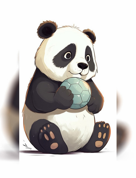 大熊猫坐在地上拿着球卡通拟人动物白色背景