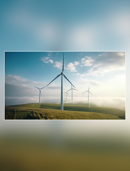 新能源风力发电摄影图白天蓝天白云风车草原发电风能