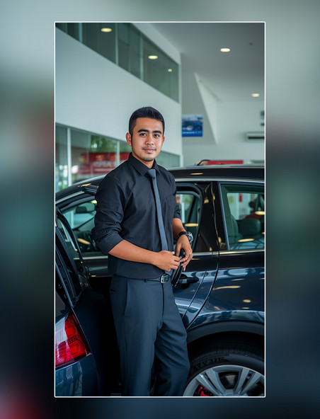 汽车行业4S店的汽车销售人员摄影图