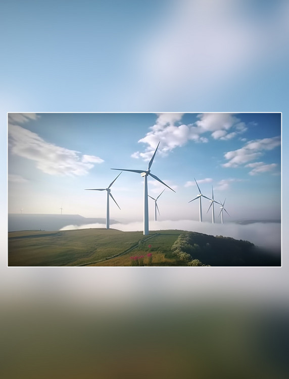 草原发电风力发电新能源白天蓝天白云风车摄影图风能