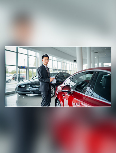 销售人员汽车行业男销售4S店的汽车销售人员摄影图