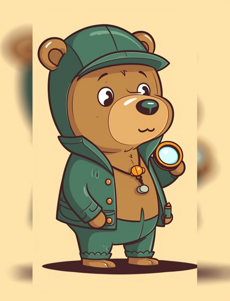 棕熊放大镜卡通拟人动物