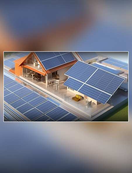 光伏板太阳能新能源电池板别墅清洁能源摄影