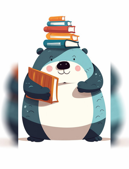 小熊头上顶着书本卡通拟人动物白色背景