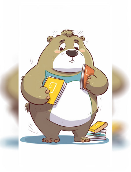 小熊拿着书本卡通拟人动物  