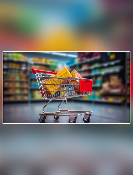 超级清晰购物车超市电商电子网络购物线上销售摄影图