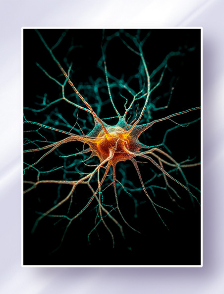 绿色橙色神经元细胞神经系统树突轴突