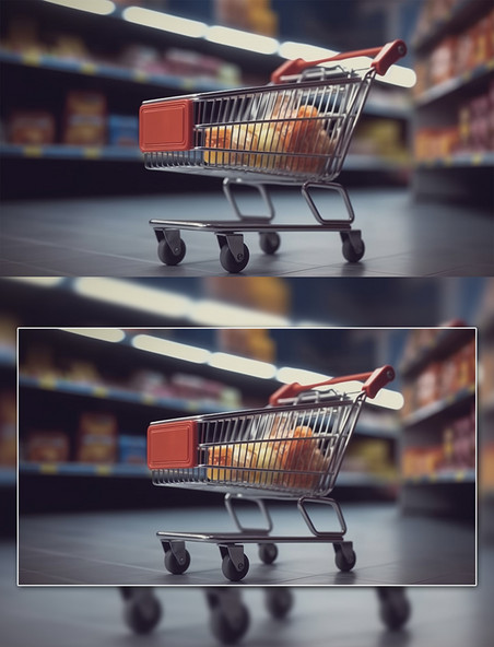 超市商场促销购物车摄影图