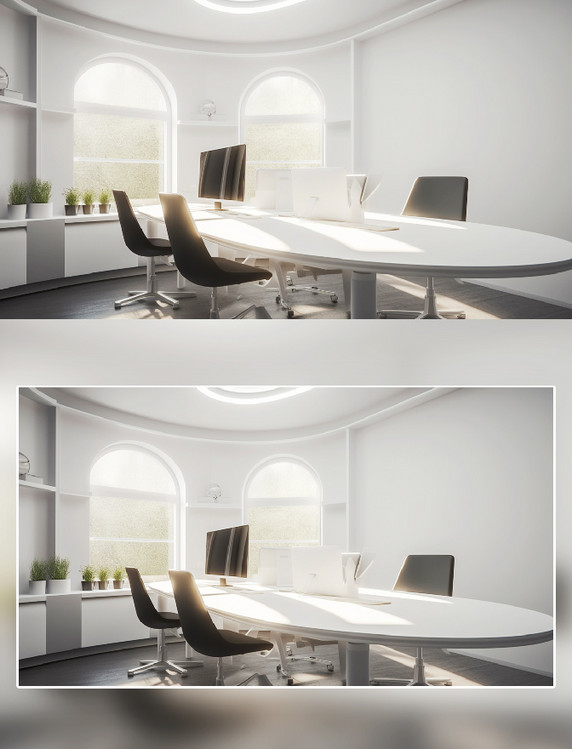 公司办公室白色桌子电脑椅子场景摄影