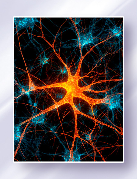 神经网络神经元细胞树突轴突蓝橙色