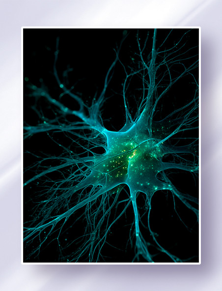 发着生物光的绿色神经元细胞神经网络神经电信号