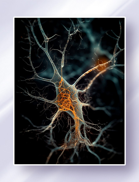 透视橙色白色神经元网络生物细胞树突轴突