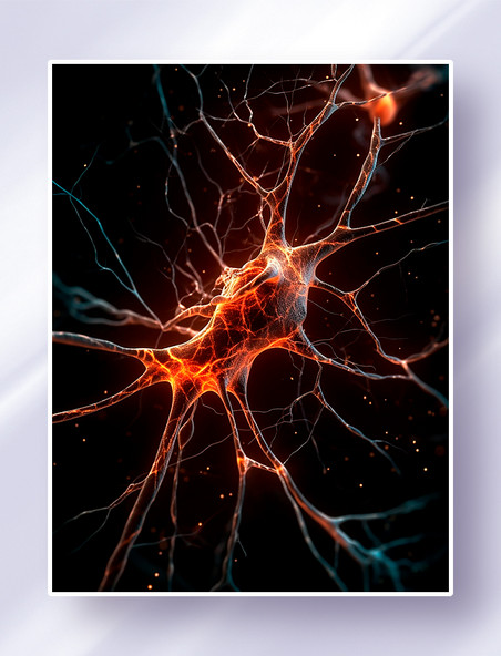 橙色神经元细胞神经网络生物细胞树突轴突特写