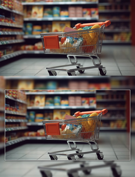 商场超市促销购物车摄影图