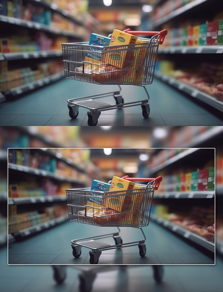 超市商场促销购物车摄影图