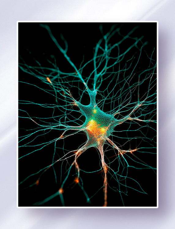 绿色黄色的神经元透视网络生物细胞显微特写树突轴突神经信号
