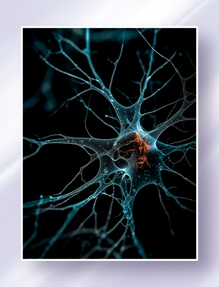 橙色白色神经元透视神经网络生物细胞树突轴突