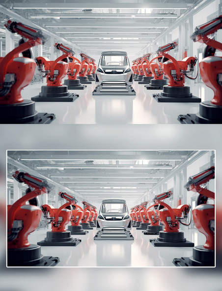 红色机器汽车生产工厂摄影工厂