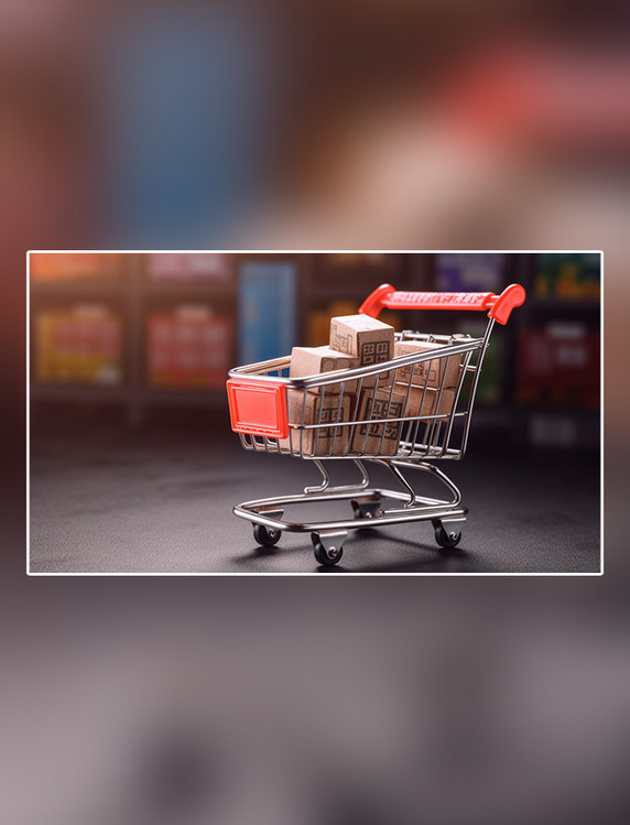 摄影图超级清晰购物车微型超市电商电子网络购物线上销售
