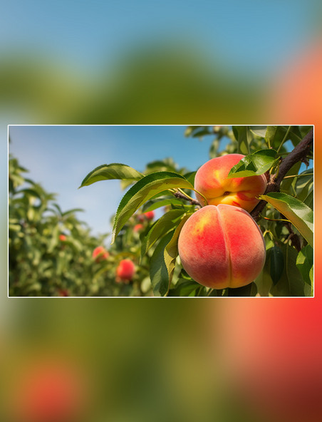 桃子园新鲜多汁摄影图水果农场新鲜桃子挂满果实蜜桃树