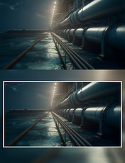 天然气管道写实摄影夜晚海面