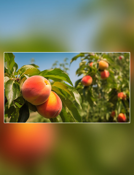 新鲜多汁摄影图桃子园水果农场新鲜桃子挂满果实蜜桃树