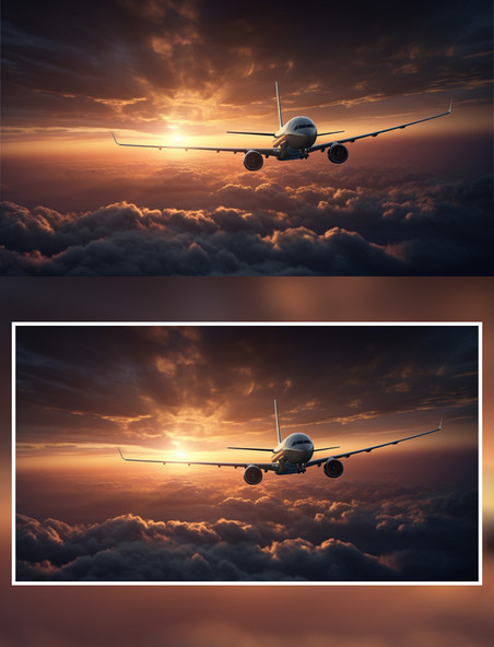 夕阳云层上飞机交通工具摄影感