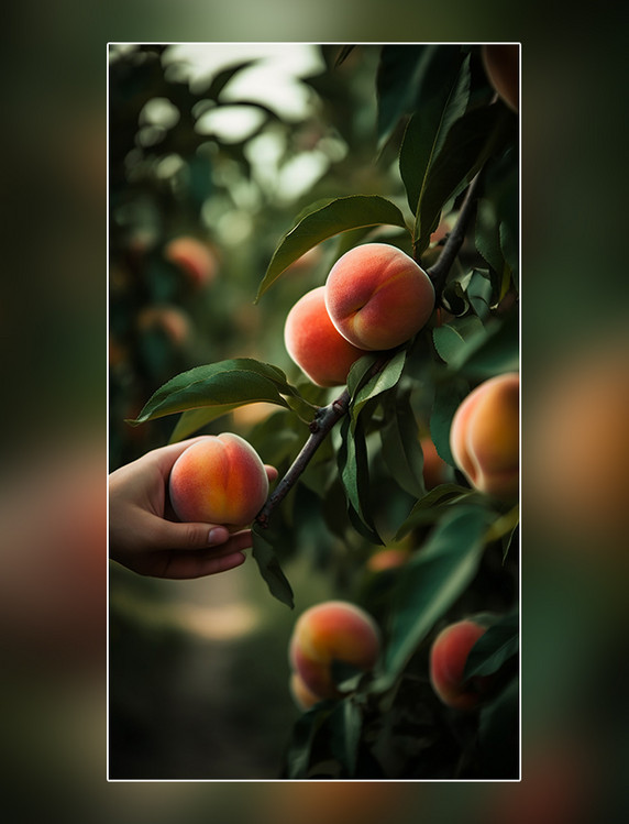 桃子园水果农场新鲜桃子挂满果实蜜桃树新鲜多汁