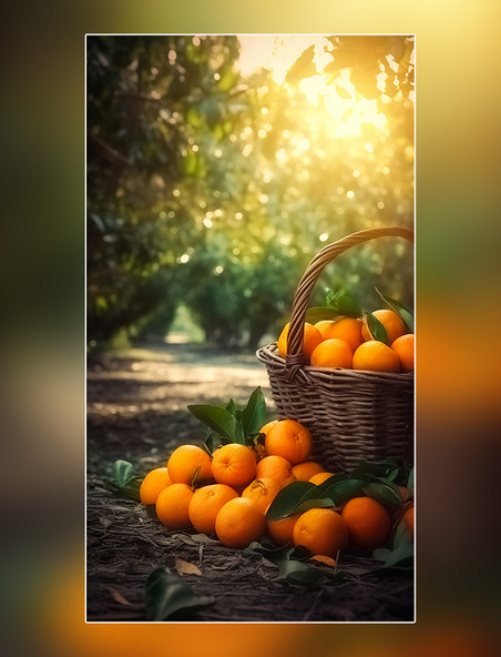 橙子园水果农场新鲜果实成熟的橙子在果园的树上摄影图超级清晰新鲜橙子
