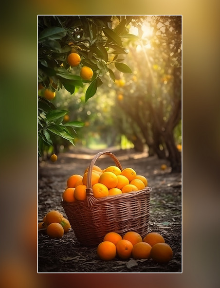 成熟的橙子在果园的树上橙子园水果农场新鲜橙子摄影图超级清晰新鲜果实