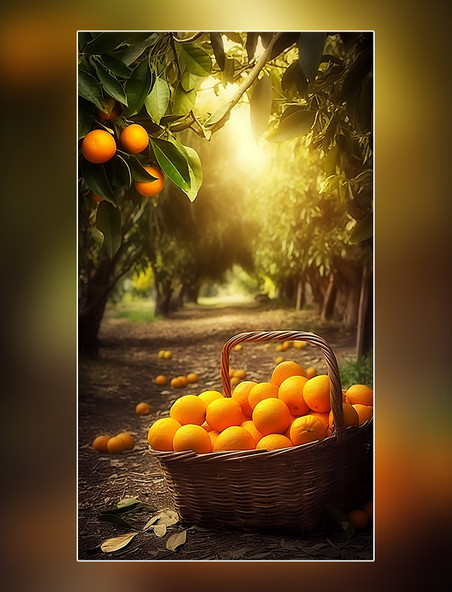 橙子园在果园的树上新鲜橙子摄影图水果农场新鲜果实成熟的橙子