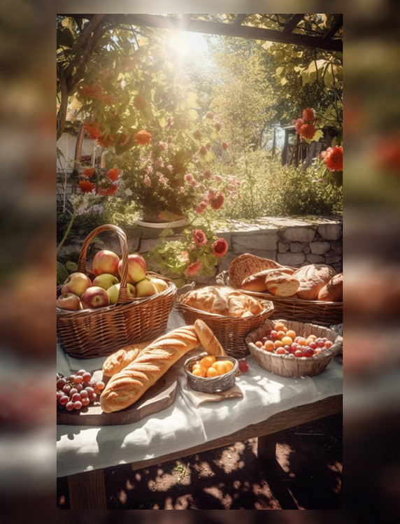 篮子野餐美食面包果汁露营