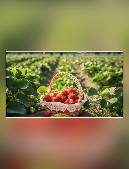 采摘季成熟水果草莓基地水果农场摄影图超级清晰