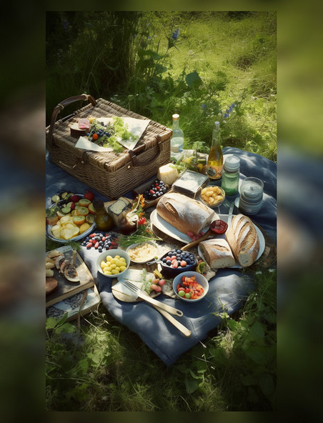 野餐美食欧式面包水果饮料露营