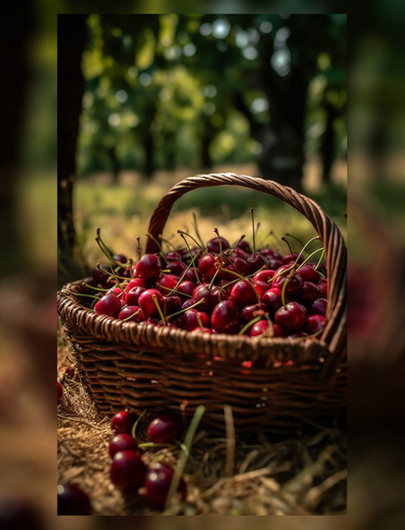 果蔬农场樱桃收集满满一筐近景特写水果