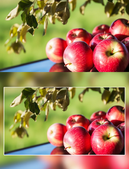 红苹果绿叶摄影