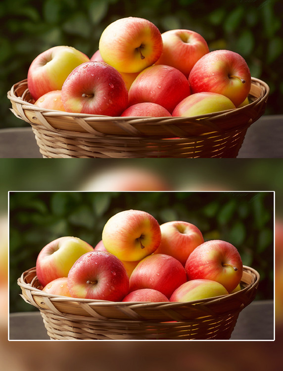 新鲜采摘的苹果果篮摄影