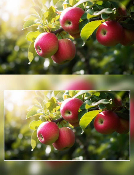阳光照耀下的苹果果树摄影
