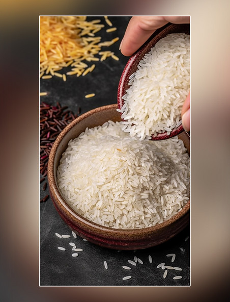 主食白色食材大米营养米饭摄影图