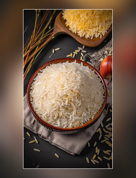 白色食材大米粮食米饭水稻主食营养米饭摄影图