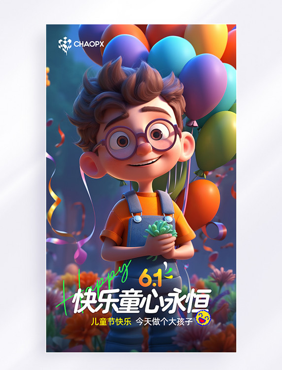 3D人物皮克斯61儿童节节日祝福海报