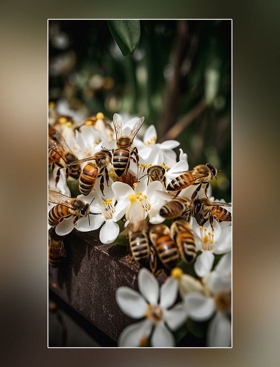 蜜蜂在采蜜花朵春天摄影图养蜂蜂巢