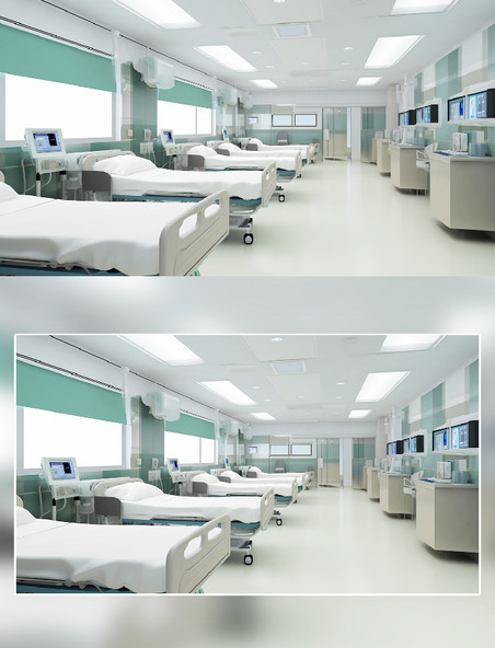 明亮宽敞的医院病房摄影医疗医院