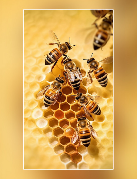 蜜蜂在采蜜春天摄影图蜂巢花朵养蜂
