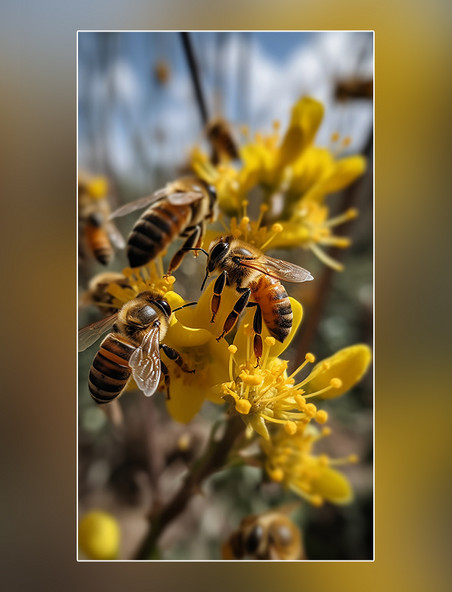 养蜂摄影图蜂巢蜜蜂在采蜜花朵春天