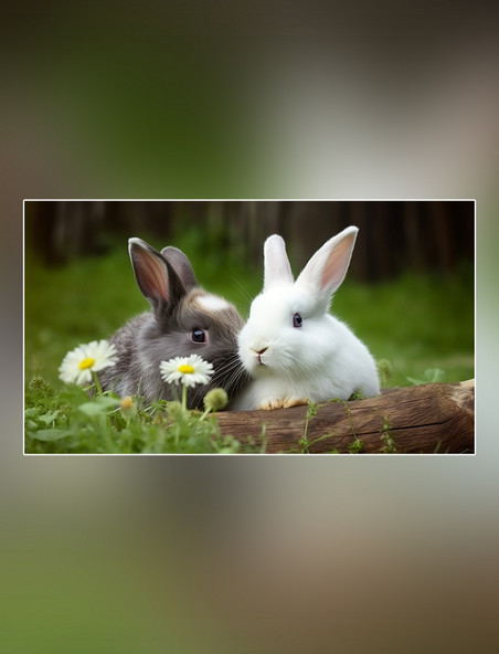 家畜超级清晰草地可爱兔子哺乳动物白天兔子野外摄影图